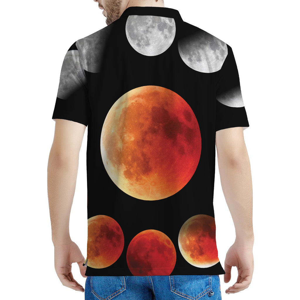Lunar Eclipse Cycle Print Men's Polo Shirt