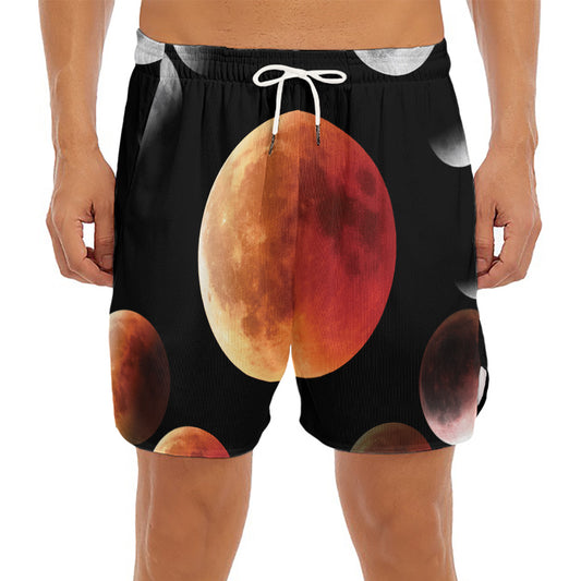 Lunar Eclipse Cycle Print Men's Split Running Shorts