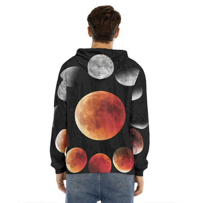 Lunar Eclipse Cycle Print Men's Velvet Pullover Hoodie