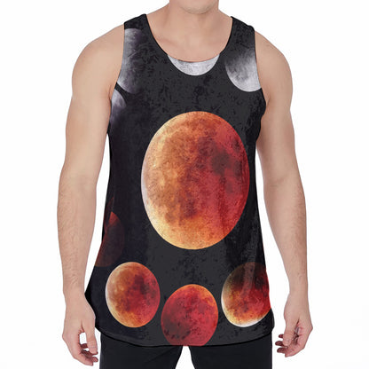 Lunar Eclipse Cycle Print Men's Velvet Tank Top