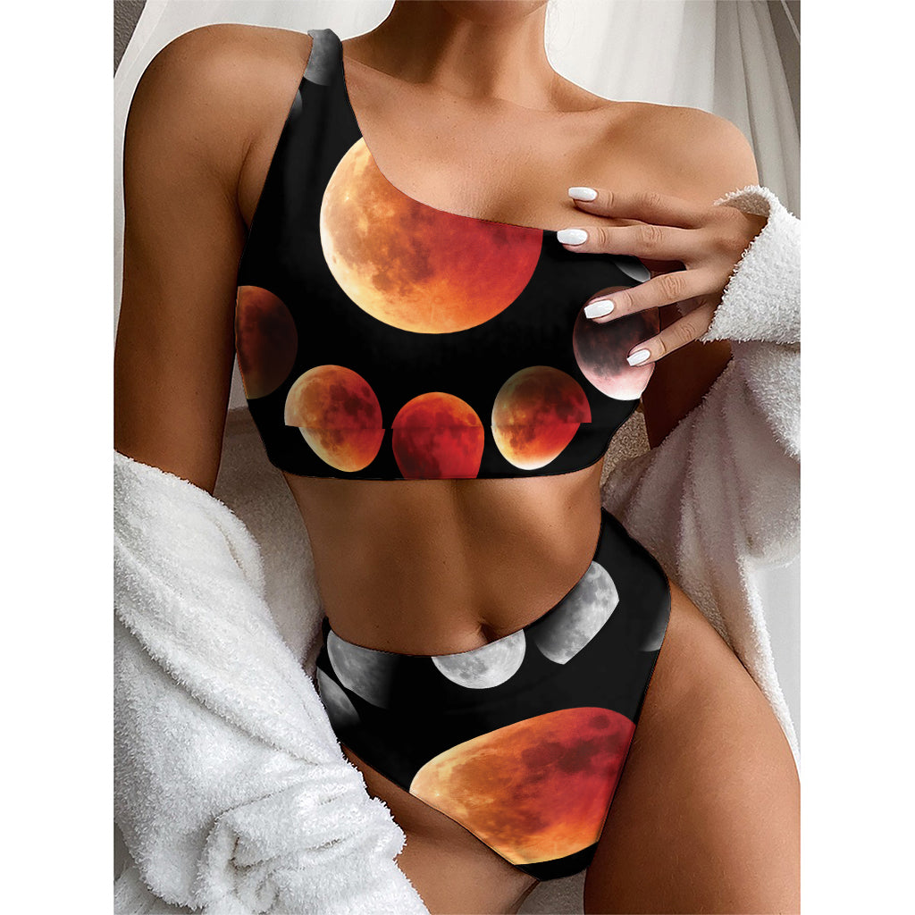 Lunar Eclipse Cycle Print One Shoulder Bikini Top