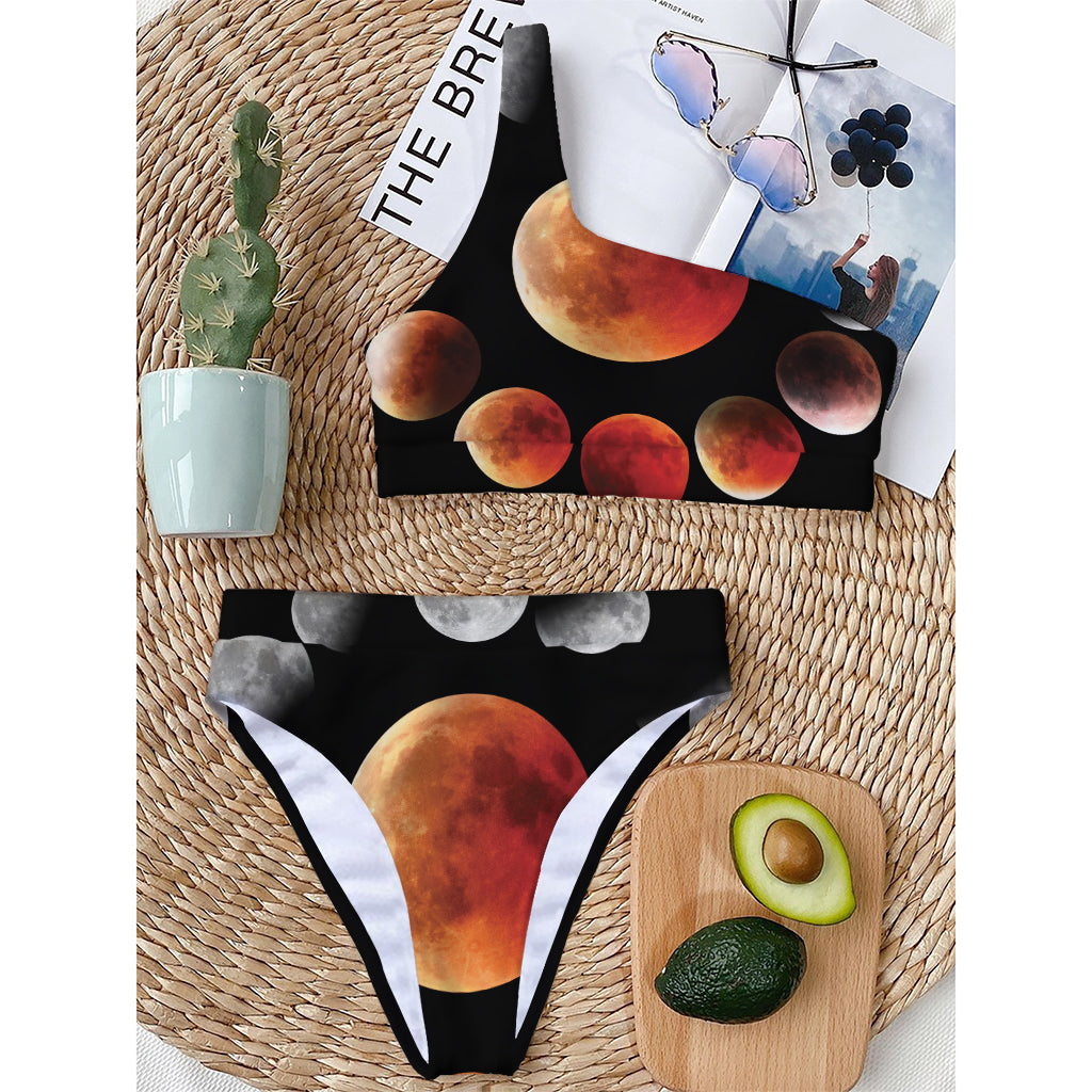 Lunar Eclipse Cycle Print One Shoulder Bikini Top