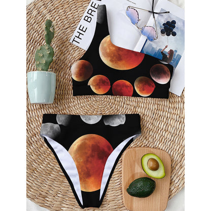 Lunar Eclipse Cycle Print One Shoulder Bikini Top