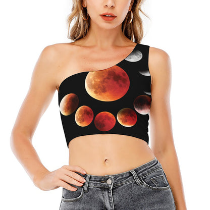 Lunar Eclipse Cycle Print One Shoulder Crop Top