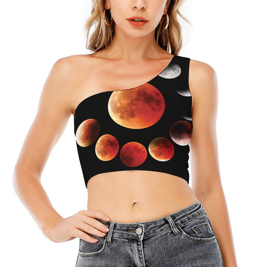 Lunar Eclipse Cycle Print One Shoulder Crop Top
