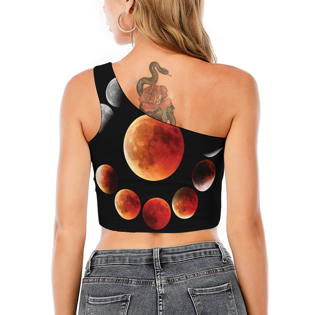 Lunar Eclipse Cycle Print One Shoulder Crop Top