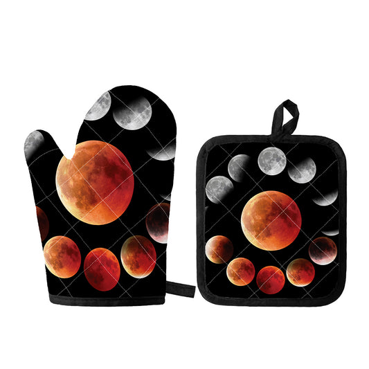 Lunar Eclipse Cycle Print Oven Mitt And Pot Holder Set