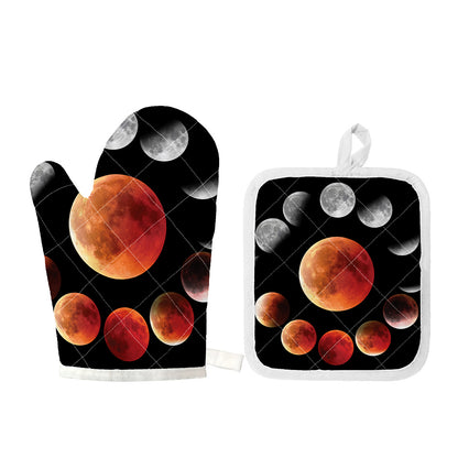 Lunar Eclipse Cycle Print Oven Mitt And Pot Holder Set