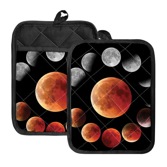 Lunar Eclipse Cycle Print Pot Holders With Pocket