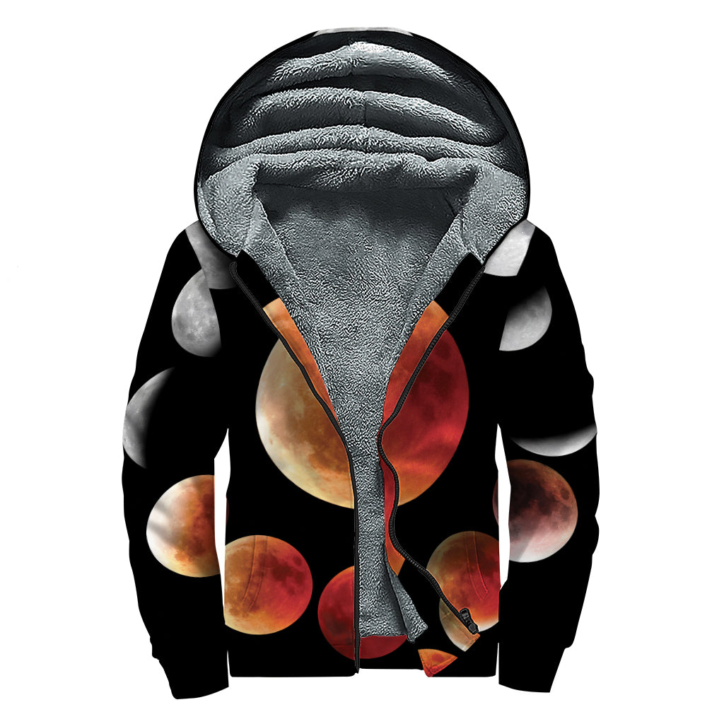 Lunar Eclipse Cycle Print Sherpa Lined Zip Up Hoodie