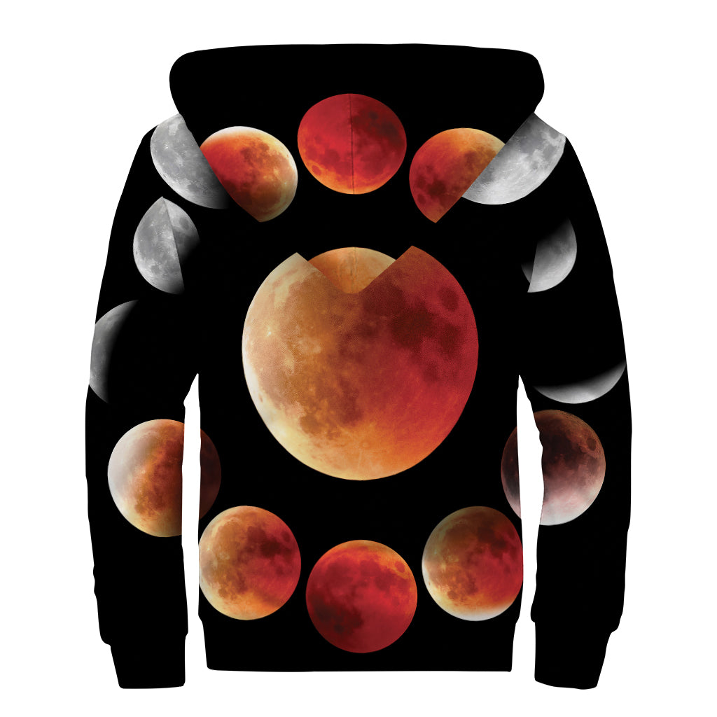 Lunar Eclipse Cycle Print Sherpa Lined Zip Up Hoodie