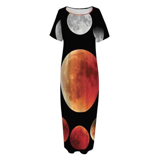 Lunar Eclipse Cycle Print Short Sleeve Long Nightdress