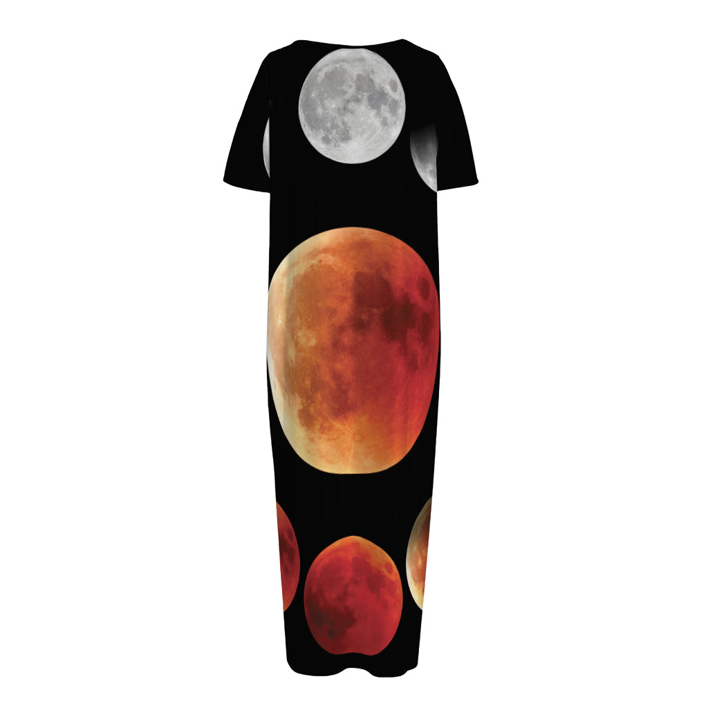 Lunar Eclipse Cycle Print Short Sleeve Long Nightdress