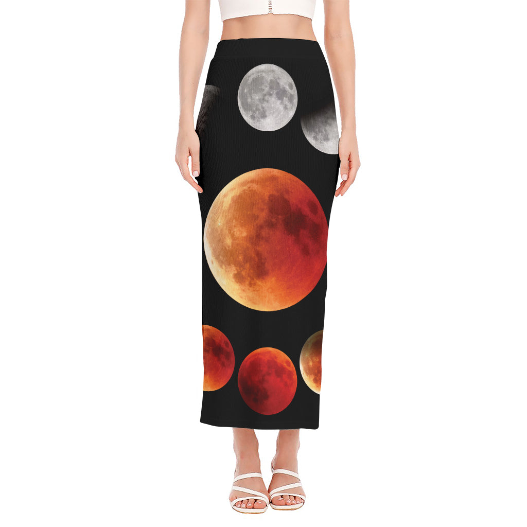 Lunar Eclipse Cycle Print Side Slit Maxi Skirt