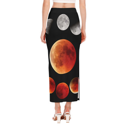 Lunar Eclipse Cycle Print Side Slit Maxi Skirt