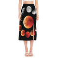 Lunar Eclipse Cycle Print Side Slit Midi Skirt