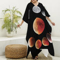 Lunar Eclipse Cycle Print Silk V-Neck Kaftan Dress