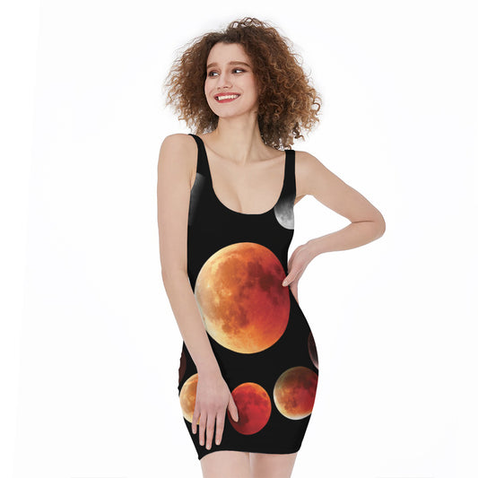 Lunar Eclipse Cycle Print Sleeveless Bodycon Dress