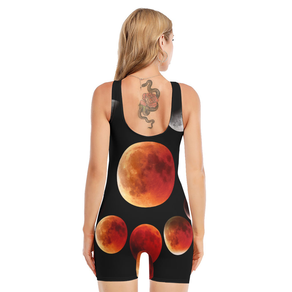 Lunar Eclipse Cycle Print Sleeveless One Piece Swimsuit
