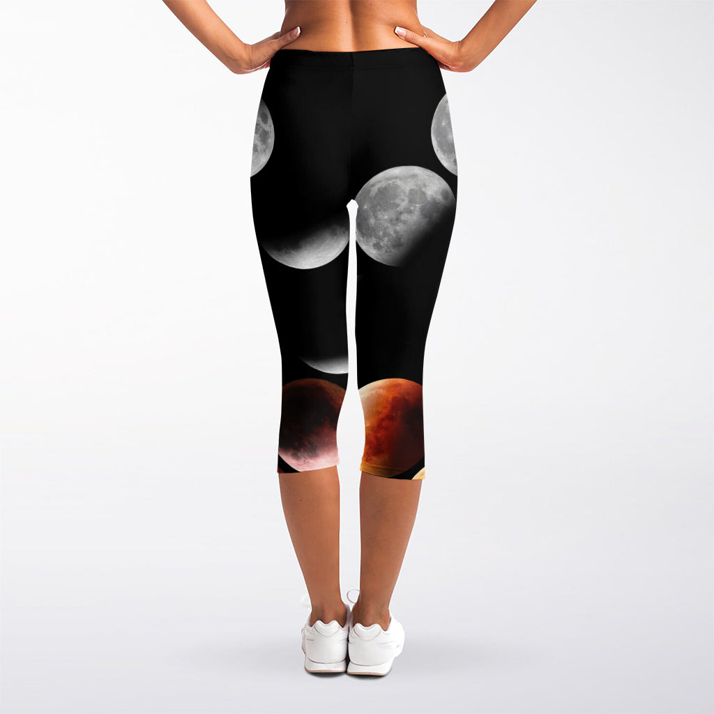 Lunar Eclipse Cycle Print Women's Capri Leggings