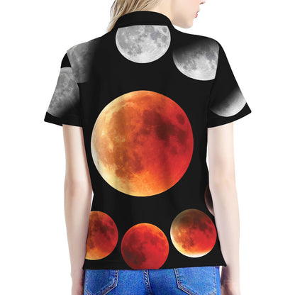 Lunar Eclipse Cycle Print Women's Polo Shirt