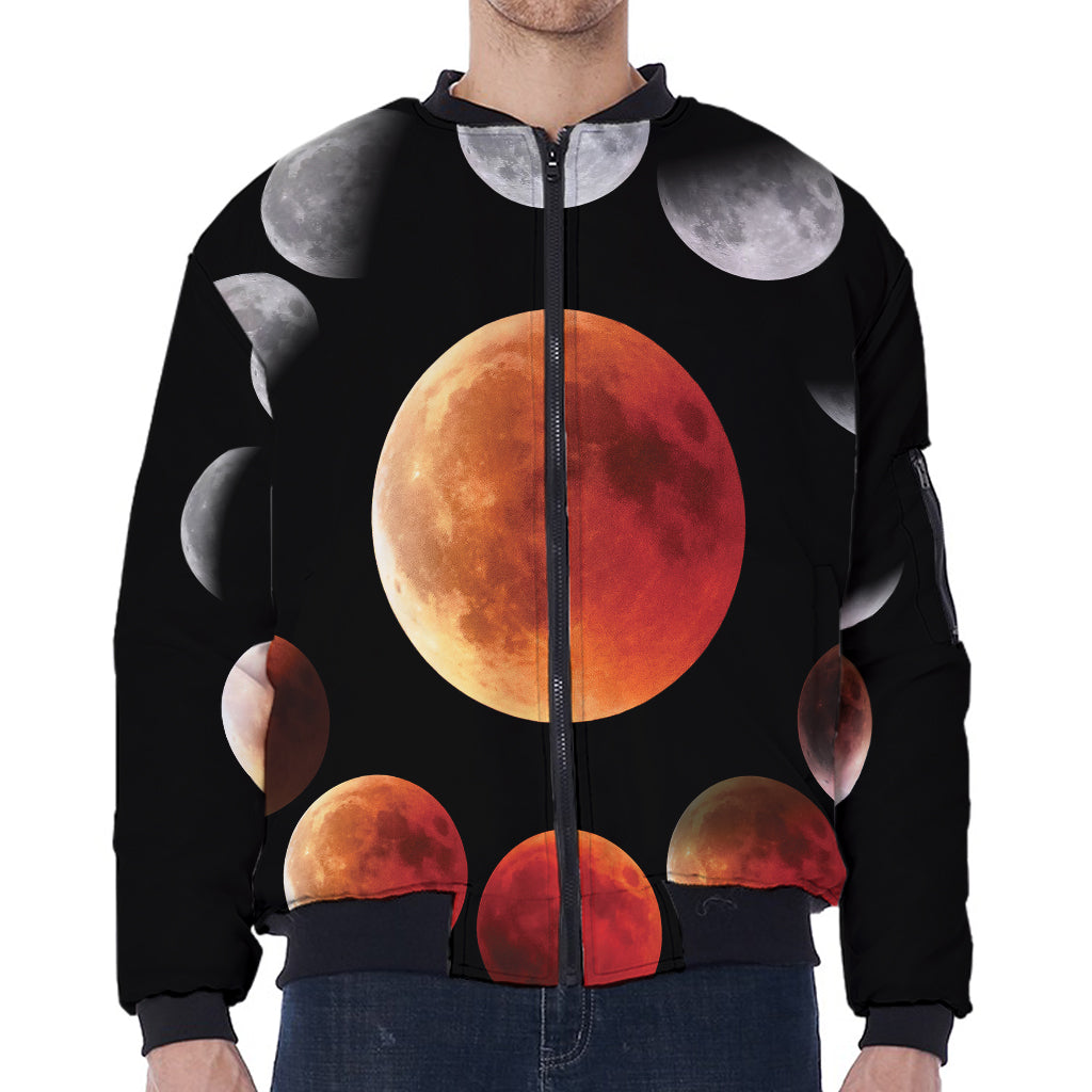 Lunar Eclipse Cycle Print Zip Sleeve Bomber Jacket