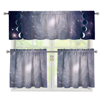 Lunar Phase Cycle Print 3 Piece Kitchen Curtains