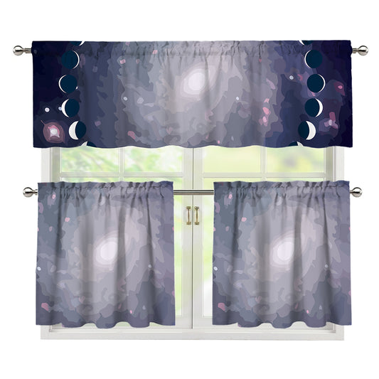 Lunar Phase Cycle Print 3 Piece Kitchen Curtains