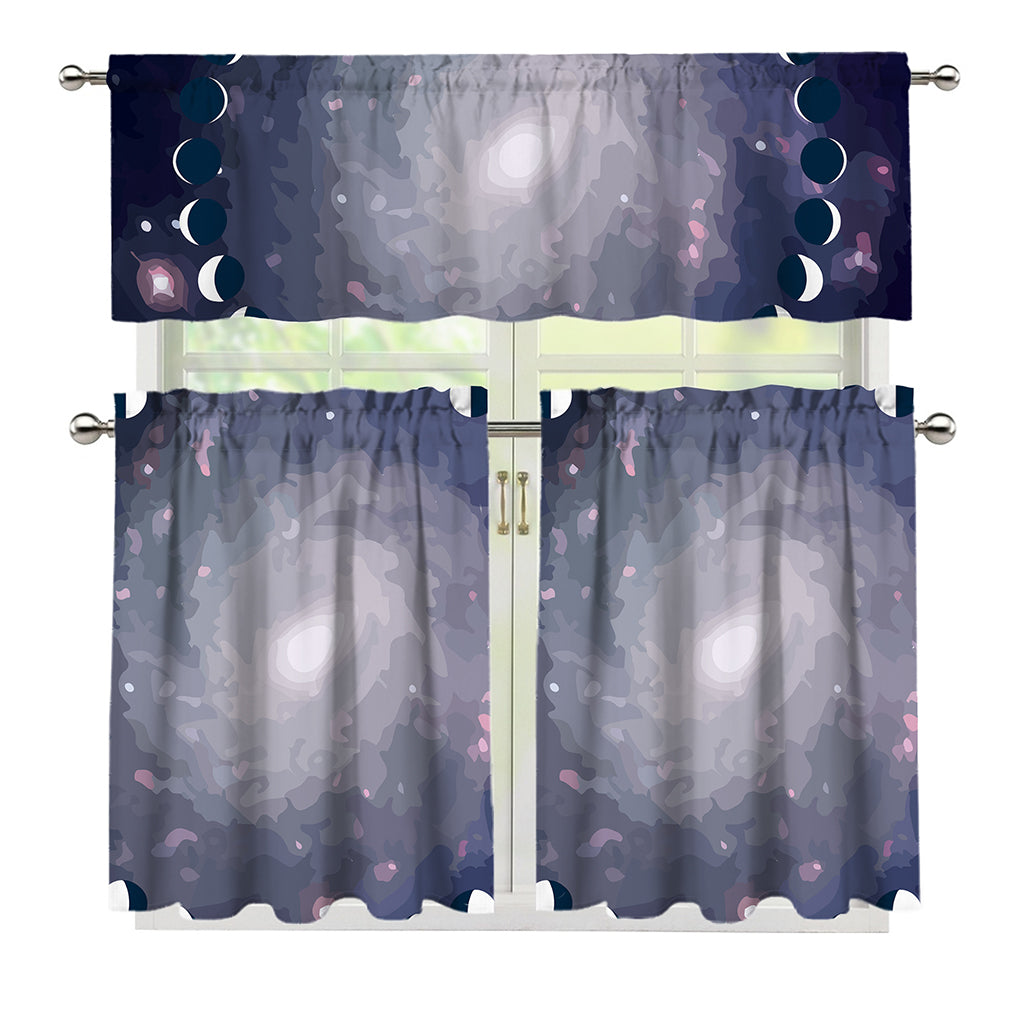 Lunar Phase Cycle Print 3 Piece Kitchen Curtains