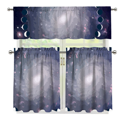 Lunar Phase Cycle Print 3 Piece Kitchen Curtains