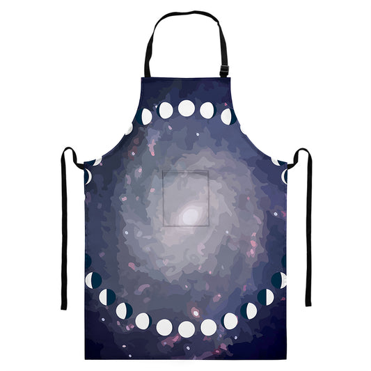 Lunar Phase Cycle Print Bib Apron With Pocket