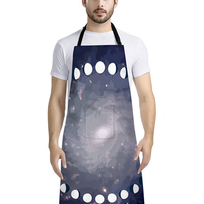 Lunar Phase Cycle Print Bib Apron With Pocket