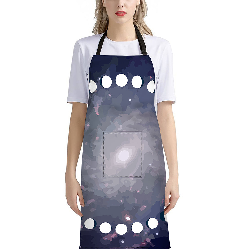 Lunar Phase Cycle Print Bib Apron With Pocket