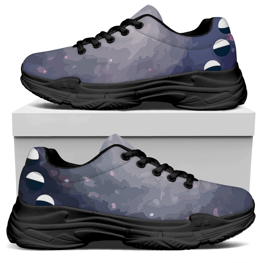 Lunar Phase Cycle Print Black Chunky Shoes