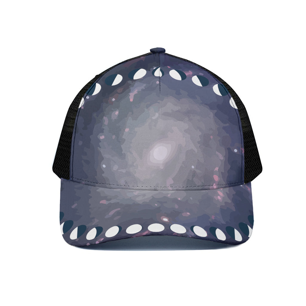 Lunar Phase Cycle Print Black Mesh Trucker Cap