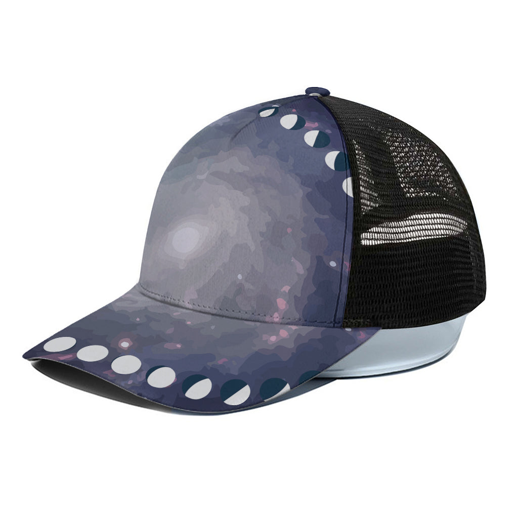 Lunar Phase Cycle Print Black Mesh Trucker Cap