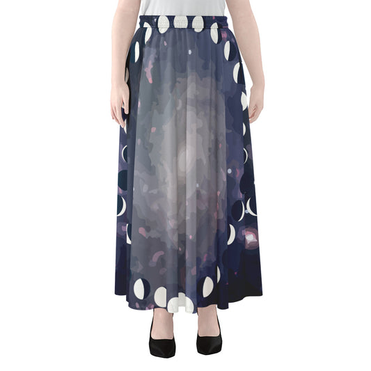 Lunar Phase Cycle Print Chiffon Maxi Skirt