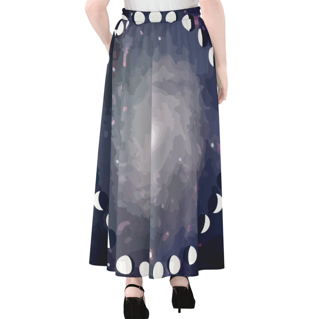 Lunar Phase Cycle Print Chiffon Maxi Skirt