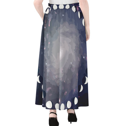 Lunar Phase Cycle Print Chiffon Maxi Skirt