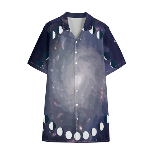 Lunar Phase Cycle Print Cotton Hawaiian Shirt