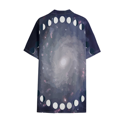 Lunar Phase Cycle Print Cotton Hawaiian Shirt