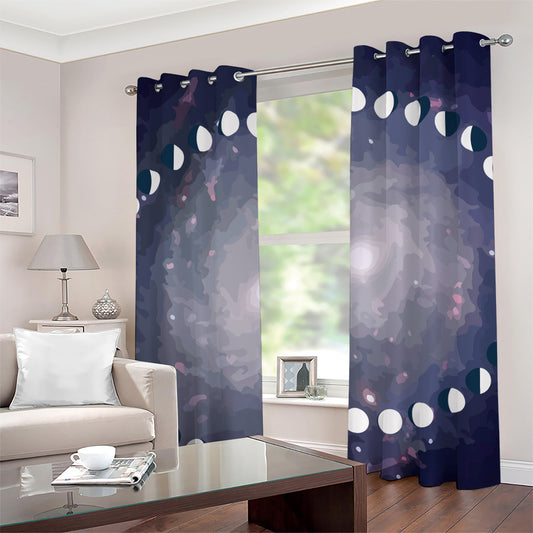 Lunar Phase Cycle Print Grommet Curtains