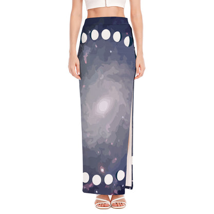 Lunar Phase Cycle Print High Slit Maxi Skirt