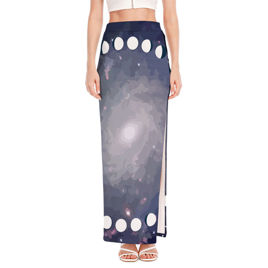 Lunar Phase Cycle Print High Slit Maxi Skirt