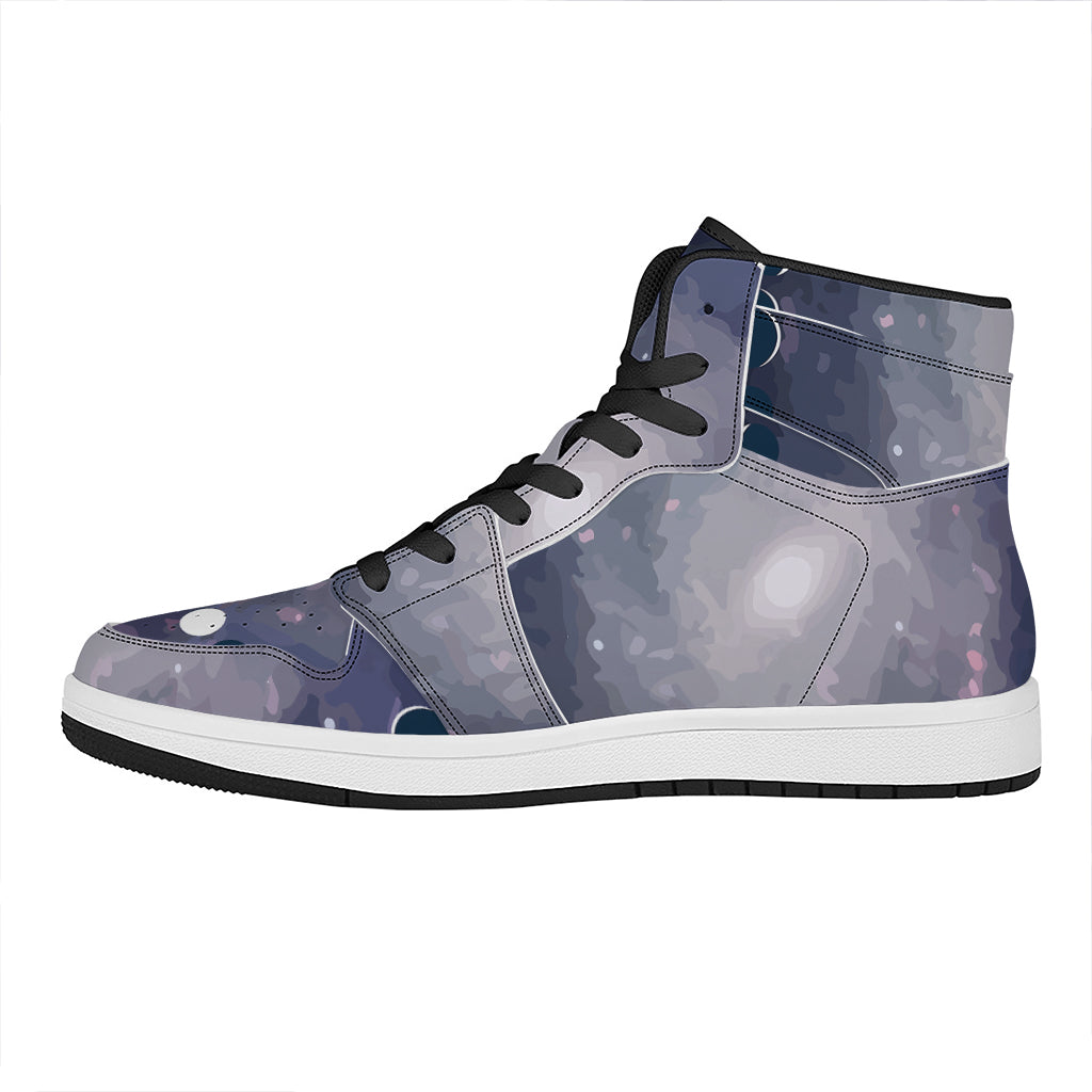 Lunar Phase Cycle Print High Top Leather Sneakers