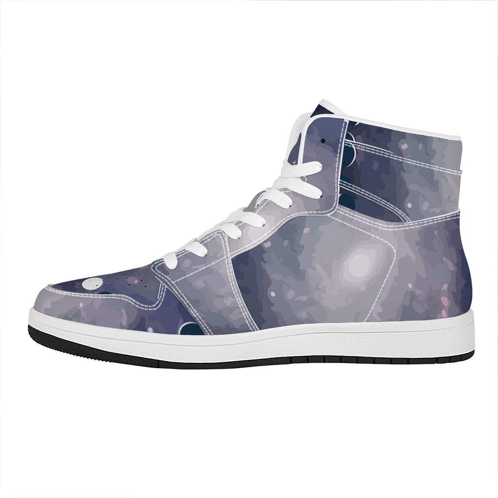 Lunar Phase Cycle Print High Top Leather Sneakers