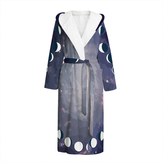 Lunar Phase Cycle Print Hooded Bathrobe