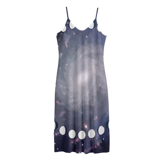 Lunar Phase Cycle Print Jersey Midi Cami Dress