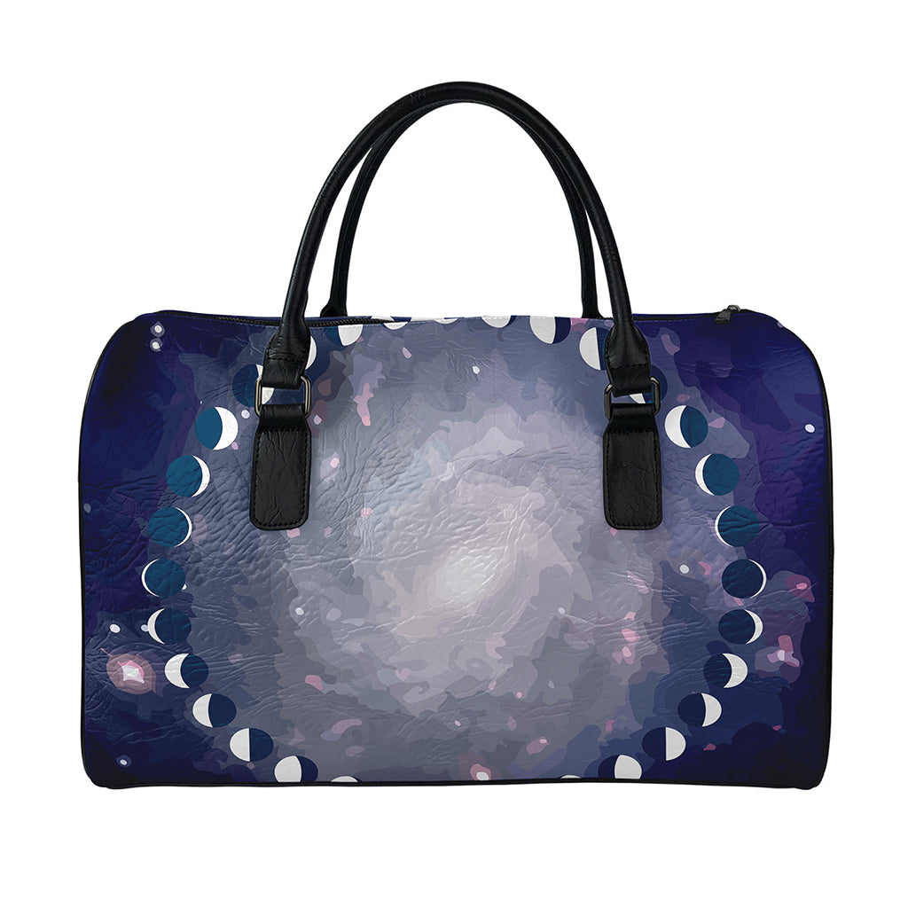 Lunar Phase Cycle Print Leather Duffle Bag