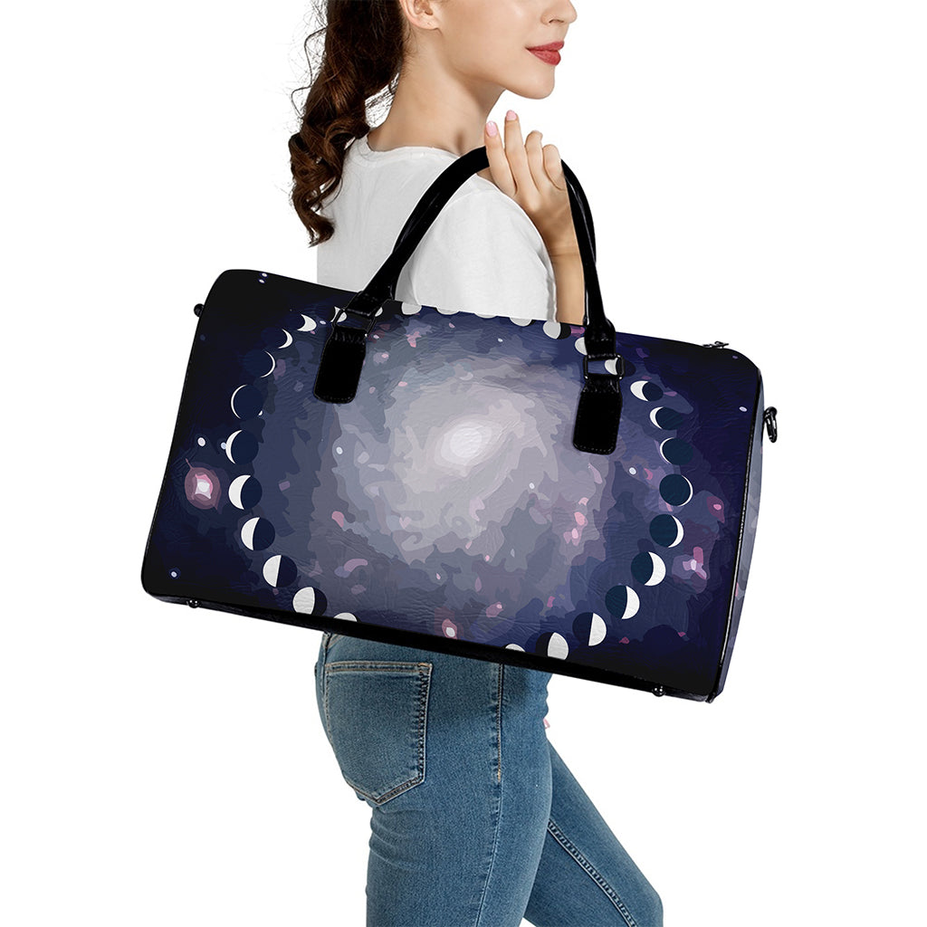 Lunar Phase Cycle Print Leather Duffle Bag